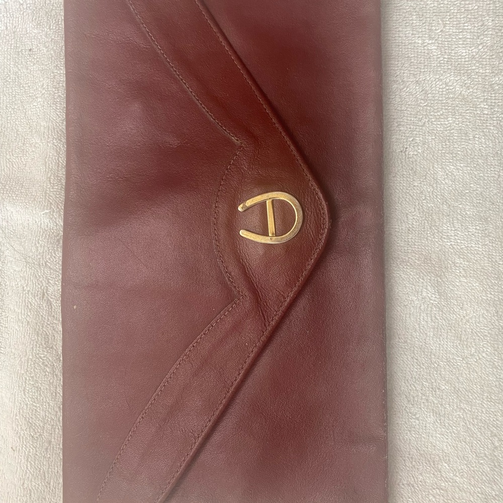 Brown Leather Teek-Orr Vintage Envelope Clutch with Gold Accent